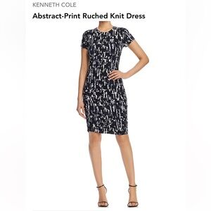 kenneth cole abstract print ruched knit dress
